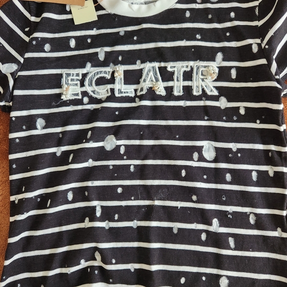 Black and White Striped T-Shirt with Lace Details - Picture 3 of 4